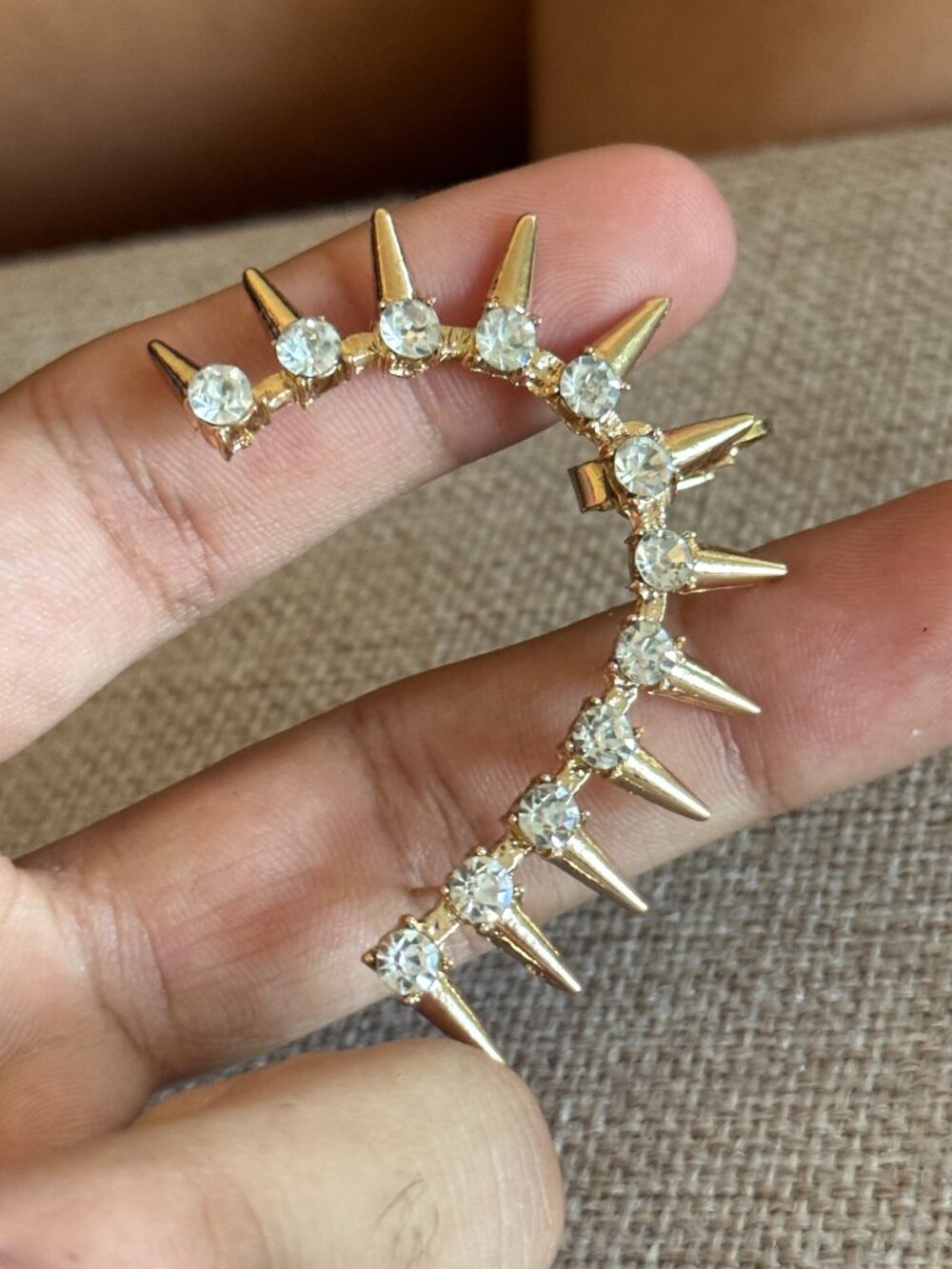 Gold Spiked Rhinestone Statement Ear Cuff